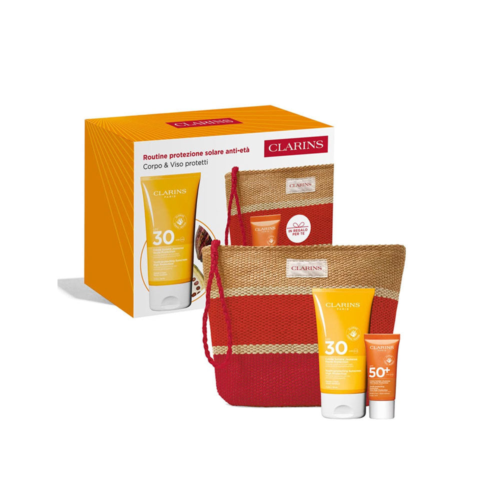 Routine protezione solare anti-età Kit Protezione Corpo e Viso Protetti_3666057401480_Clarins